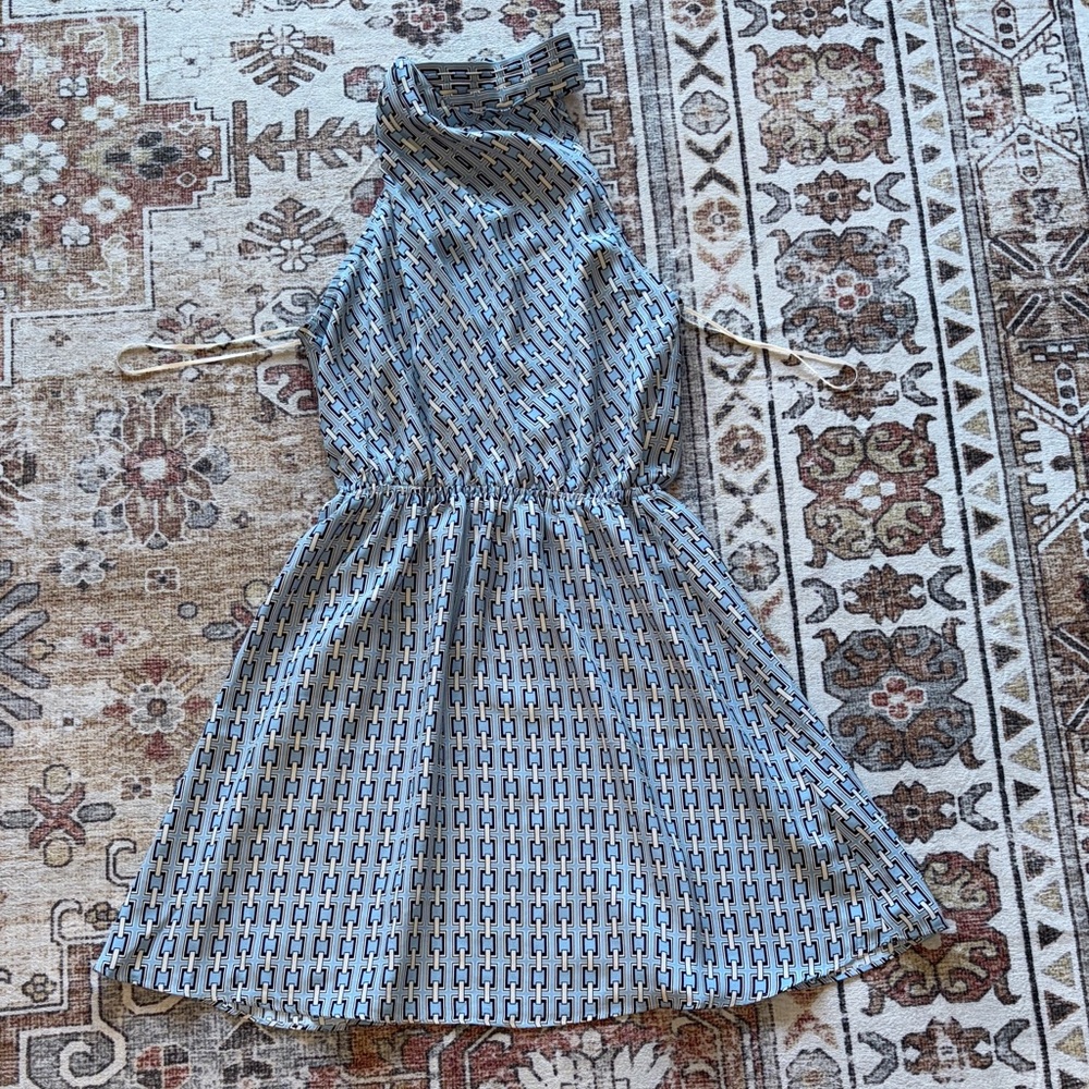 Express Blue and Black Patterned Dress